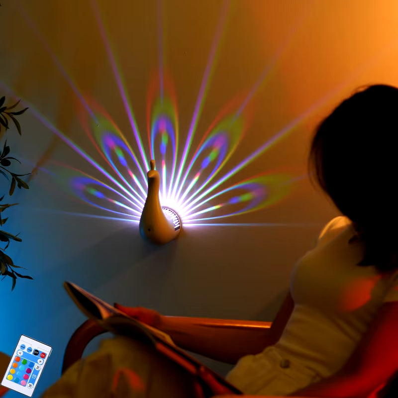 LED Peacock Projection Lamp – 12-Color Night Light with Remote, Timer, & Dimmable Function for Bedroom & Home Decor