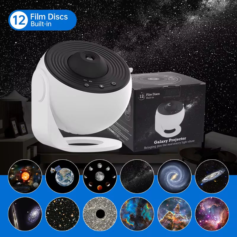 360° Galaxy Projector Lamp – Starry Sky Night Light with 12 HD Scenes for Kids & Home Decor