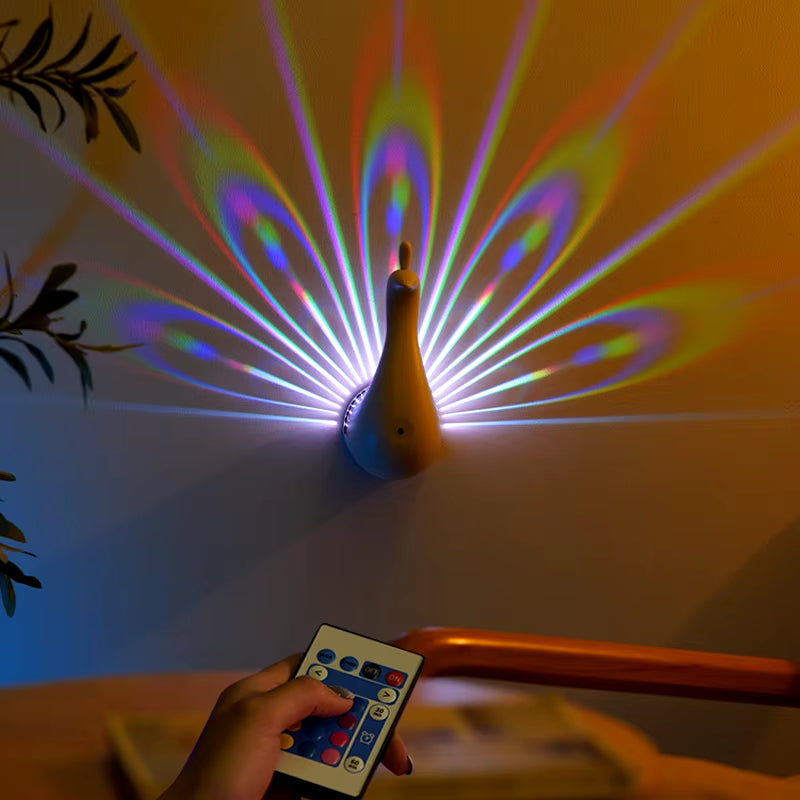 LED Peacock Projection Lamp – 12-Color Night Light with Remote, Timer, & Dimmable Function for Bedroom & Home Decor