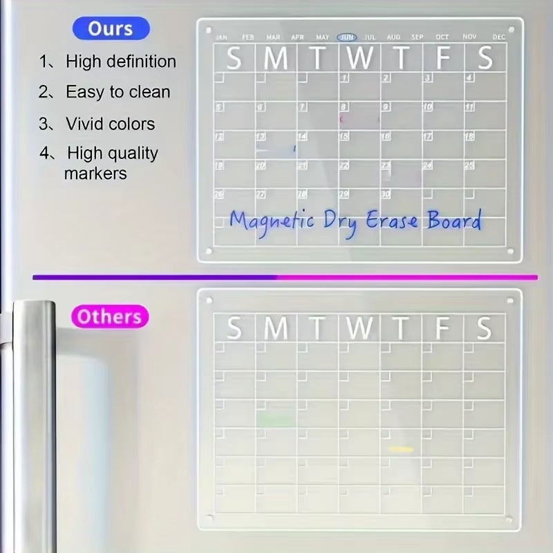 Magnetic Acrylic Dry Erase Calendar Set for Fridge - 2 Clear Boards for Easy Planning