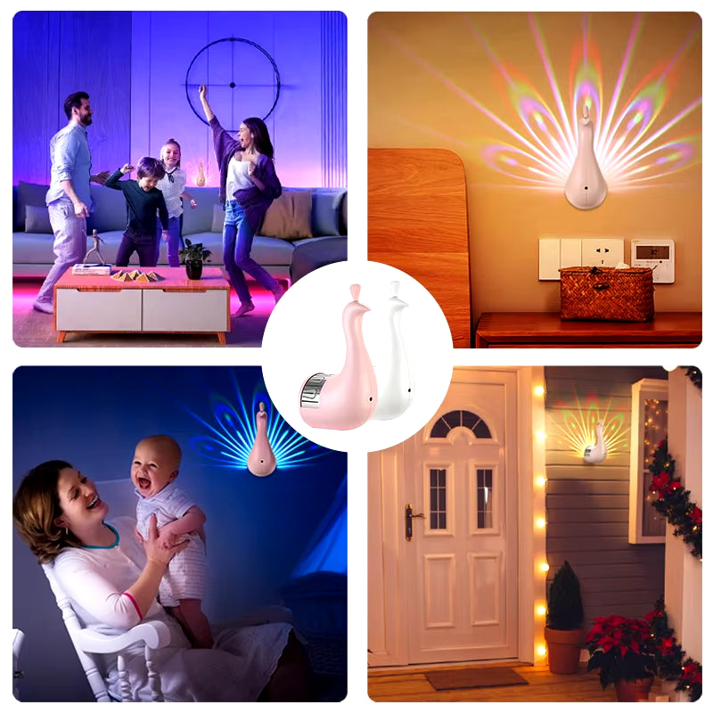 LED Peacock Projection Lamp – 12-Color Night Light with Remote, Timer, & Dimmable Function for Bedroom & Home Decor