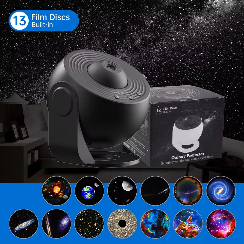 360° Galaxy Projector Lamp – Starry Sky Night Light with 12 HD Scenes for Kids & Home Decor