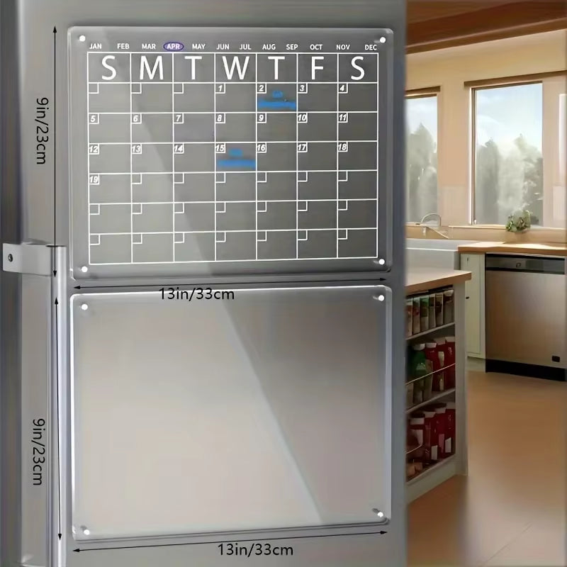 Magnetic Acrylic Dry Erase Calendar Set for Fridge - 2 Clear Boards for Easy Planning
