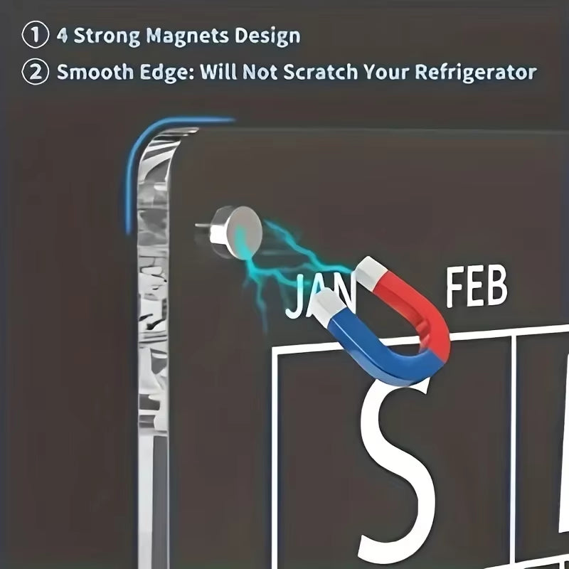 Magnetic Acrylic Dry Erase Calendar Set for Fridge - 2 Clear Boards for Easy Planning