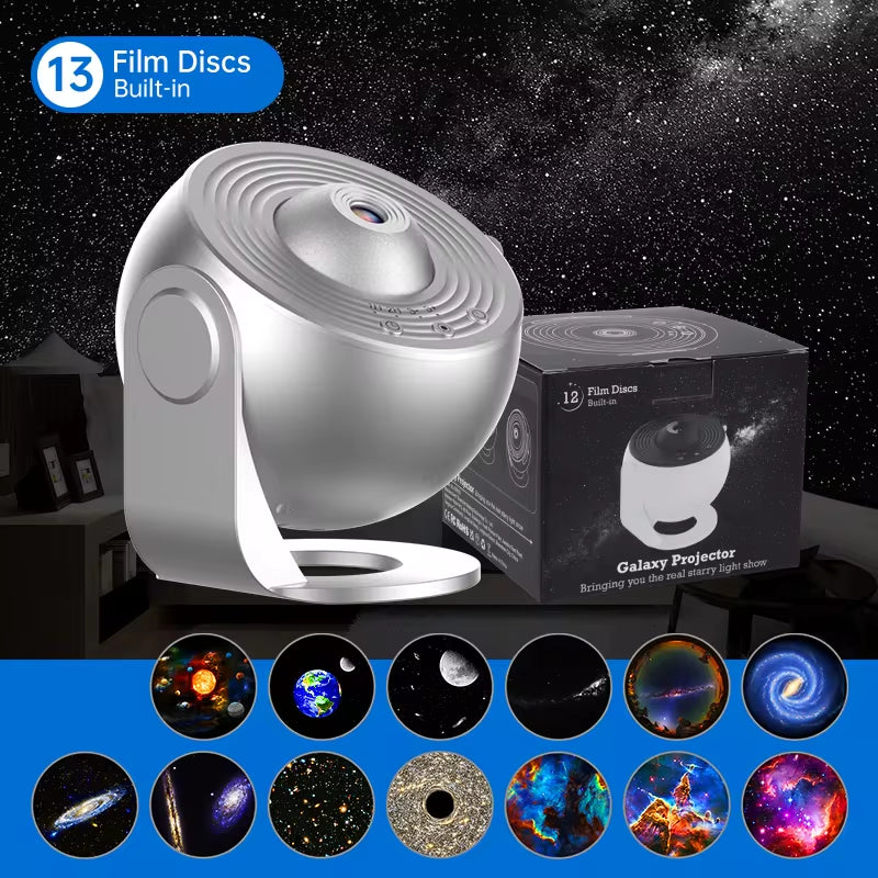 360° Galaxy Projector Lamp – Starry Sky Night Light with 12 HD Scenes for Kids & Home Decor