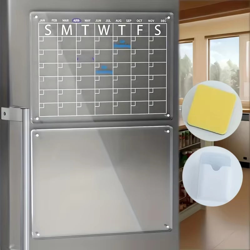 Magnetic Acrylic Dry Erase Calendar Set for Fridge - 2 Clear Boards for Easy Planning