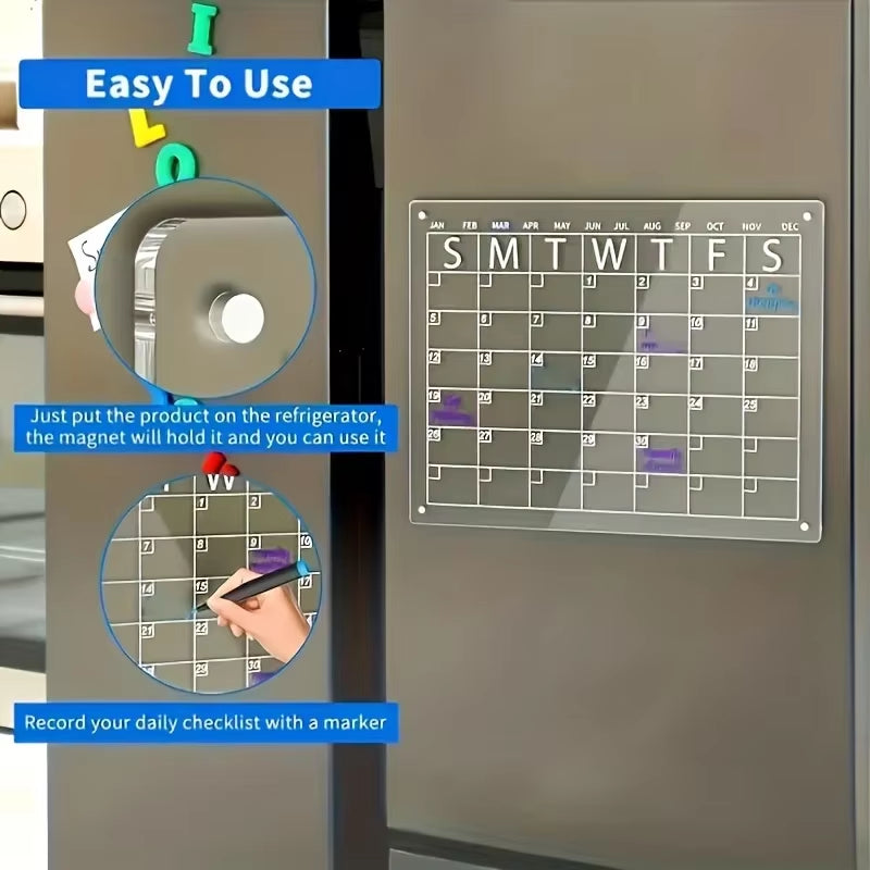 Magnetic Acrylic Dry Erase Calendar Set for Fridge - 2 Clear Boards for Easy Planning