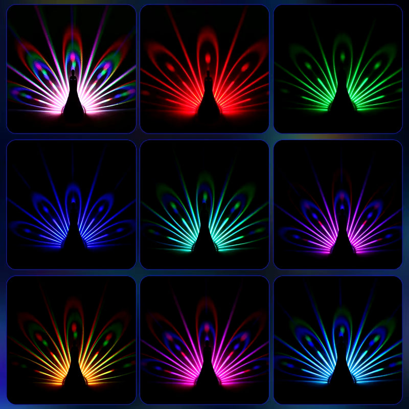 LED Peacock Projection Lamp – 12-Color Night Light with Remote, Timer, & Dimmable Function for Bedroom & Home Decor