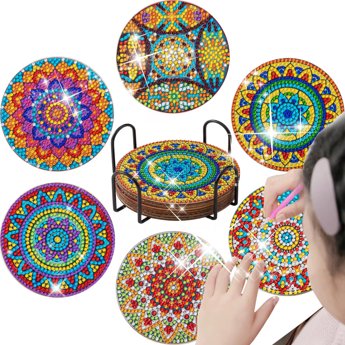 6Pcs DIY Diamond Painting Coaster Mandala Zero Foundation Kit Coaster Cup Decoration