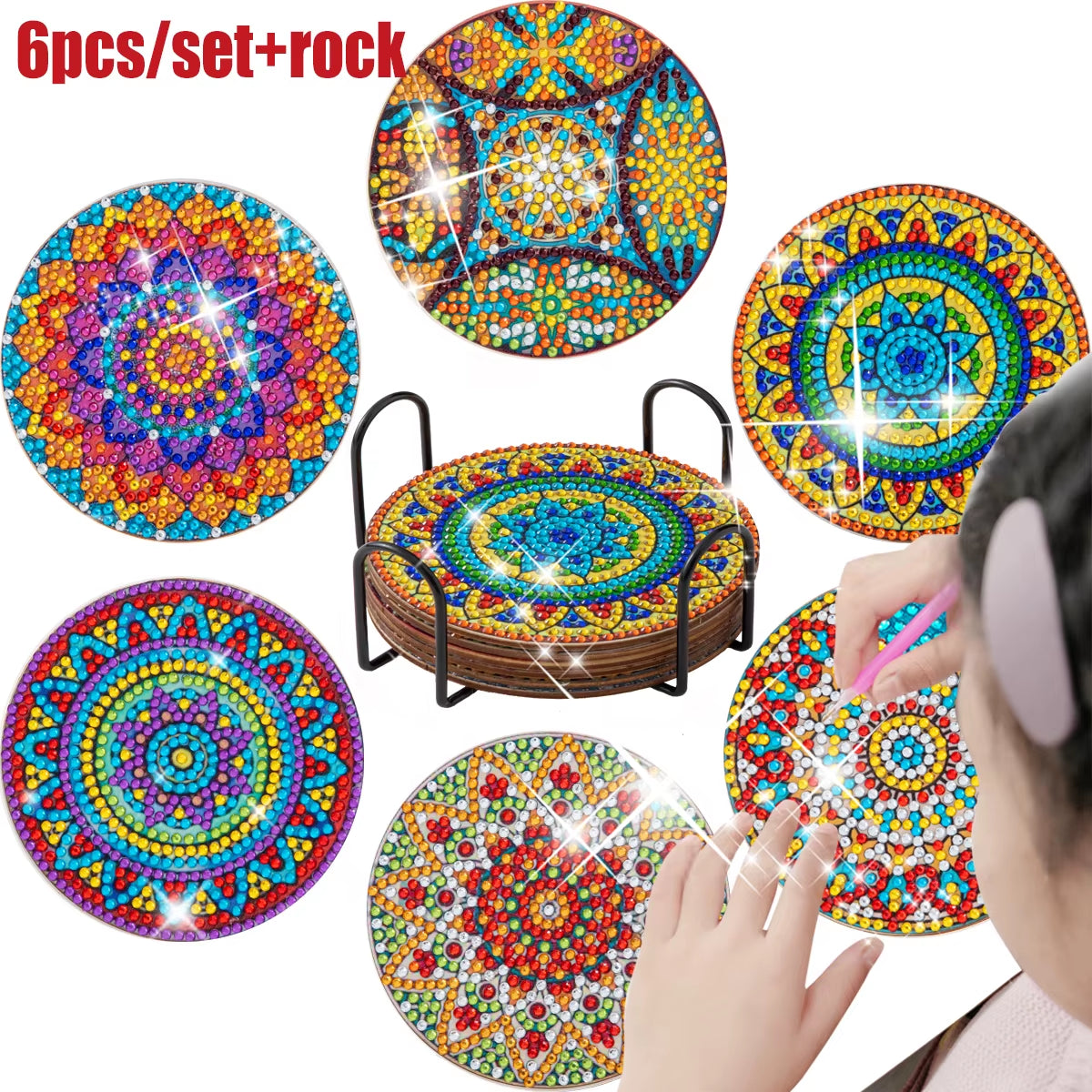 6Pcs DIY Diamond Painting Coaster Mandala Zero Foundation Kit Coaster Cup Decoration