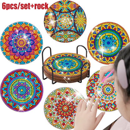 6Pcs DIY Diamond Painting Coaster Mandala Zero Foundation Kit Coaster Cup Decoration