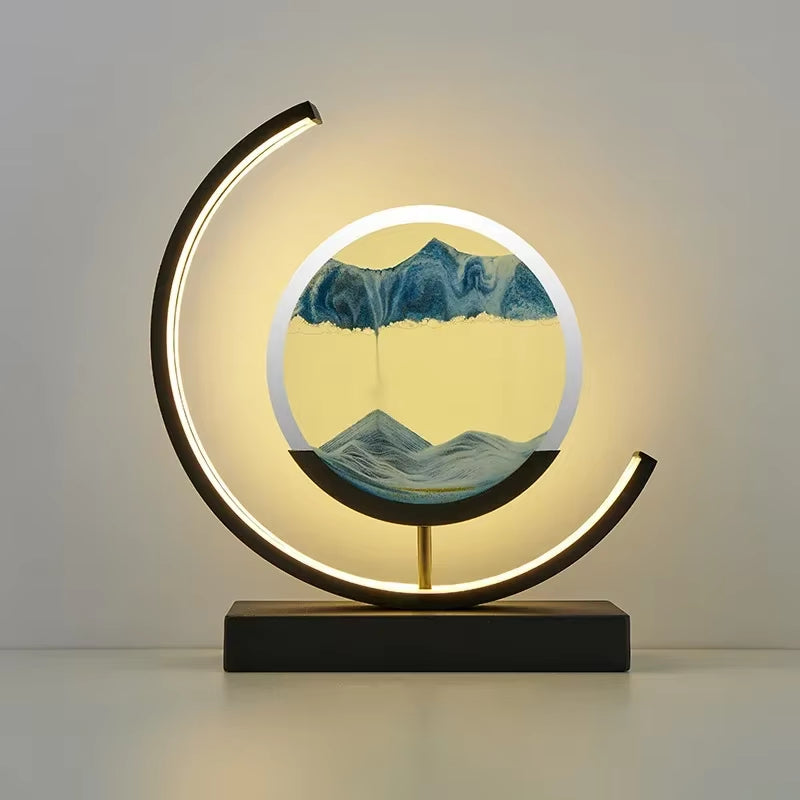 LED Moving Sand Art Table Lamp Quicksand Night Light 3D Sandscape Hourglass Bedside Lamps Flowing Sand Painting Home Decor Gifts